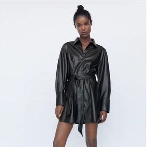 Zara Black Faux Leather Dress NWT